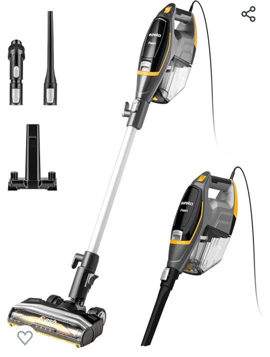 Eureka Flash Lightweight Stick Vacuum Cleaner, 15KPa Powerful Suction, 2 in 1 Corded Handheld Vac for Hard Floor and Carpet, Black

