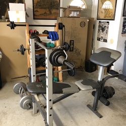 Weight Lifting Bench, Weights, Weight Rack And Belt