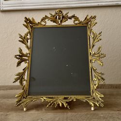   Vintage Gold Gilt Ormolu Hollywood Regency Large Ornate Frame With Cherub And Dove 