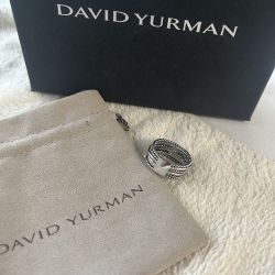 David Yurman Sterling Silver Crossover Pave Diamond Band Ring 