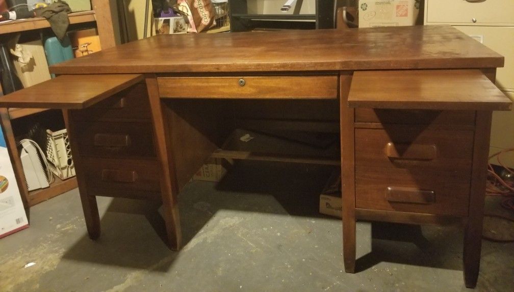 Antique Solid Oak Wooden Desk