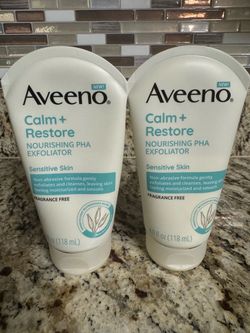 TWO (2) New Aveeno Calm + Restore Nourishing PHA Facial Exfoliator Daily for Sensitive Skin
