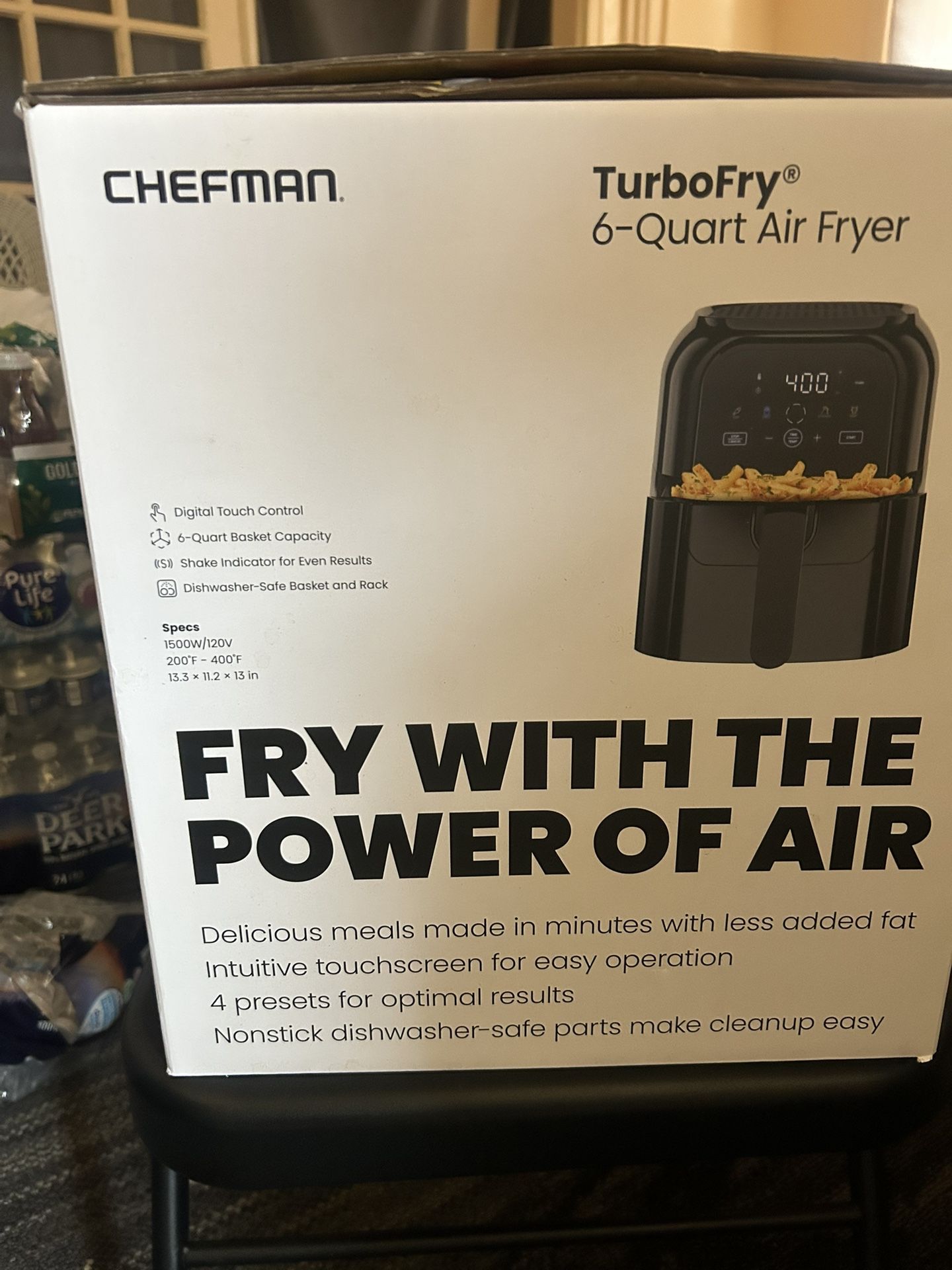 Chefman TurboFry Touch 6 Qt Air Fryer w/ Digital Display and Shake Reminder - Black, New