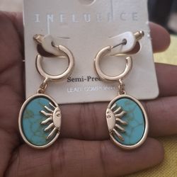 Turquoise Stone Moon Dangling Earrings 