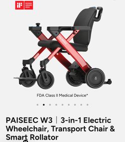 Paiseec W3 3 in 1 Electric Wheelchair Red 300 lb weight capacity