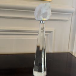 White Quartz Geode Sculpture on Crystal Obelisk Stand