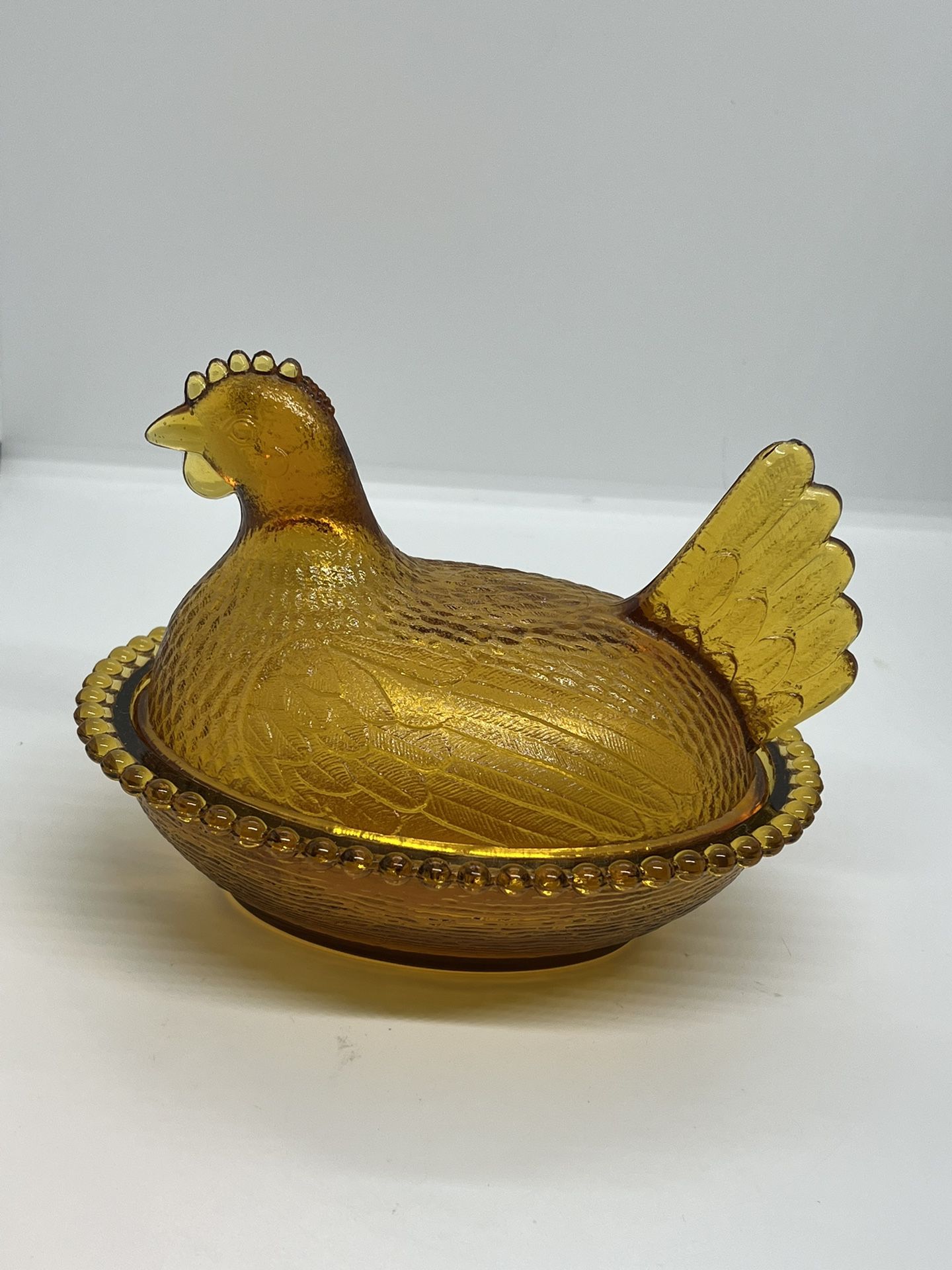 VTG Indiana Glass Hen On Nest Amber Chicken Candy Dish Bowl Trinket w Lid 7"x5,5