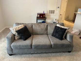 Gray Fabric 3-Seat Sofa with Nailhead Trim