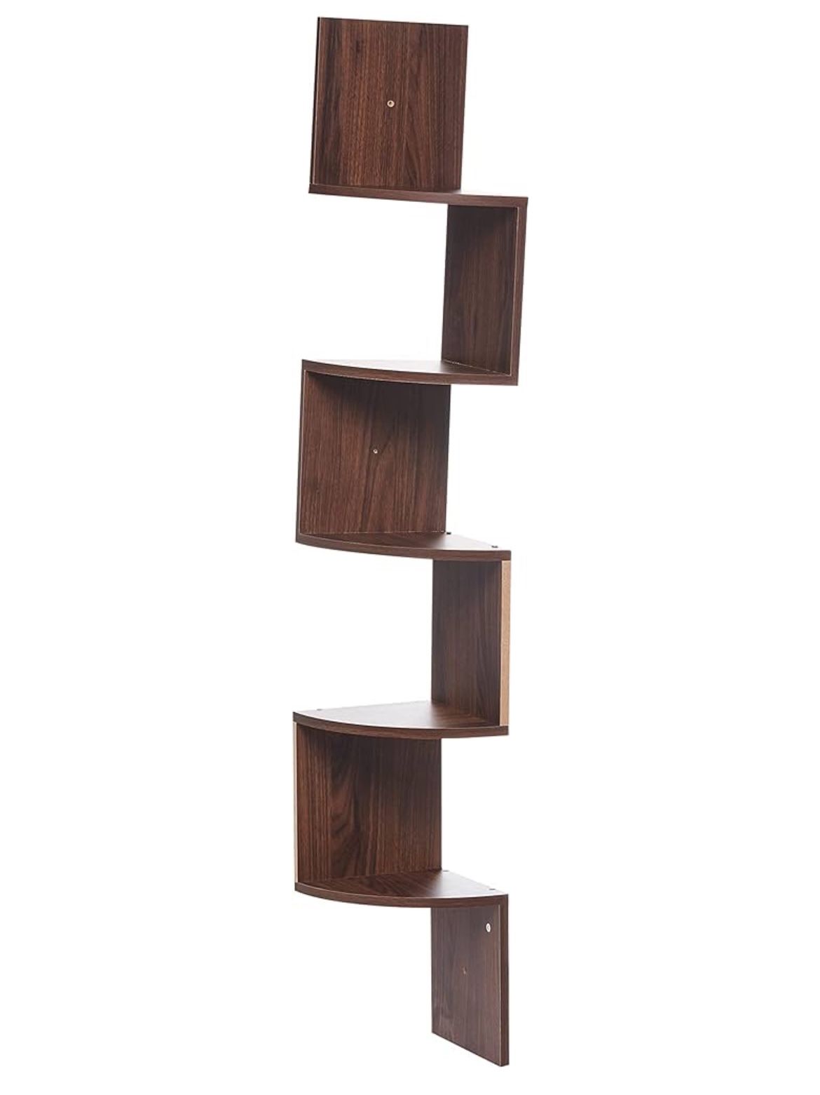 Greenco Corner Shelf, 5 Tier Floating Shelves for Wall, Easy-to-Assemble Wall Mount Corner Shelves for Bedrooms and Living Rooms, Rustic Walnut Finish