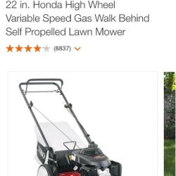 Toro 22” High Wheel  Lawmower  With Honda Engine Like New 