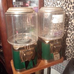 Rare Double Gum Ball Machine With Metal Stand Works Vintage Antique 