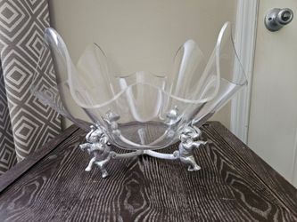 Vintage 1993 Arthur Court Elephant Stand Acrylic Bowl Aluminum Elephants Base