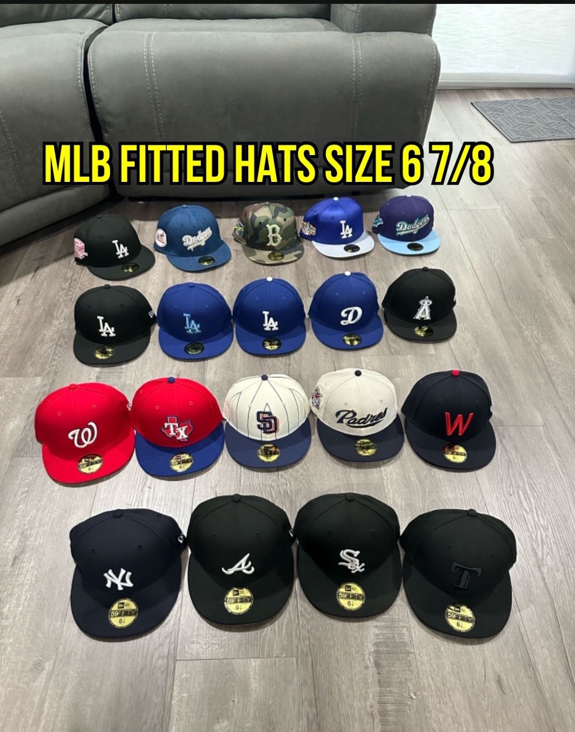 MLB New Era Padres, Yankees, Braves, White Sox, Nationals, Rangers, And Dodgers 59fifty Fitted Hats Size 6 7/8