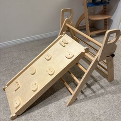 Wooden Montessori Climbing Set – Pikler Triangle + Ramp/Slide 🌿