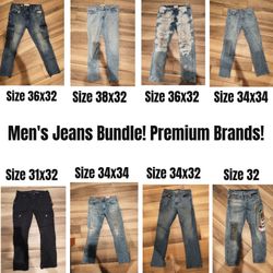 Men's Jeans Bundle of 8, Size 32-34, Premium Brands!