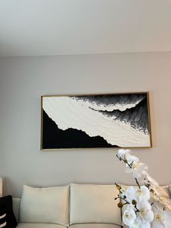 Textured Black & White Ocean Wave Painting