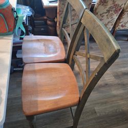 Wooden Bar Stool Chairs 2 High Back Light Wood
