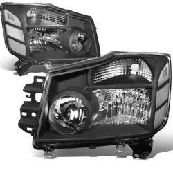Auto Dynasty Headlights Assembly Compatible with 2004-2015 Nissan Titan Armada, Driver and Passenger Side Halogen Headlamps Replacement, NI NI2