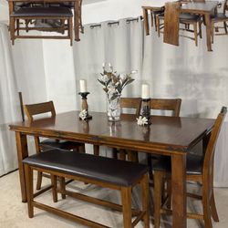 Comedor Rustico de Mesa Alta con Extension Para 6