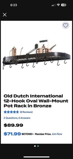 BRAND NEW IN BOX OLD DUTCH INTERNATIONAL12- Hook Oval Wall Mount  Pot Rack IN Bronze,      Featuring a modern look and a sleek, space saving design, t