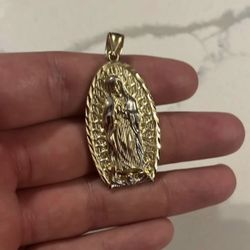 10k Gold Two-Tone Solid Virgin Mary Pendant