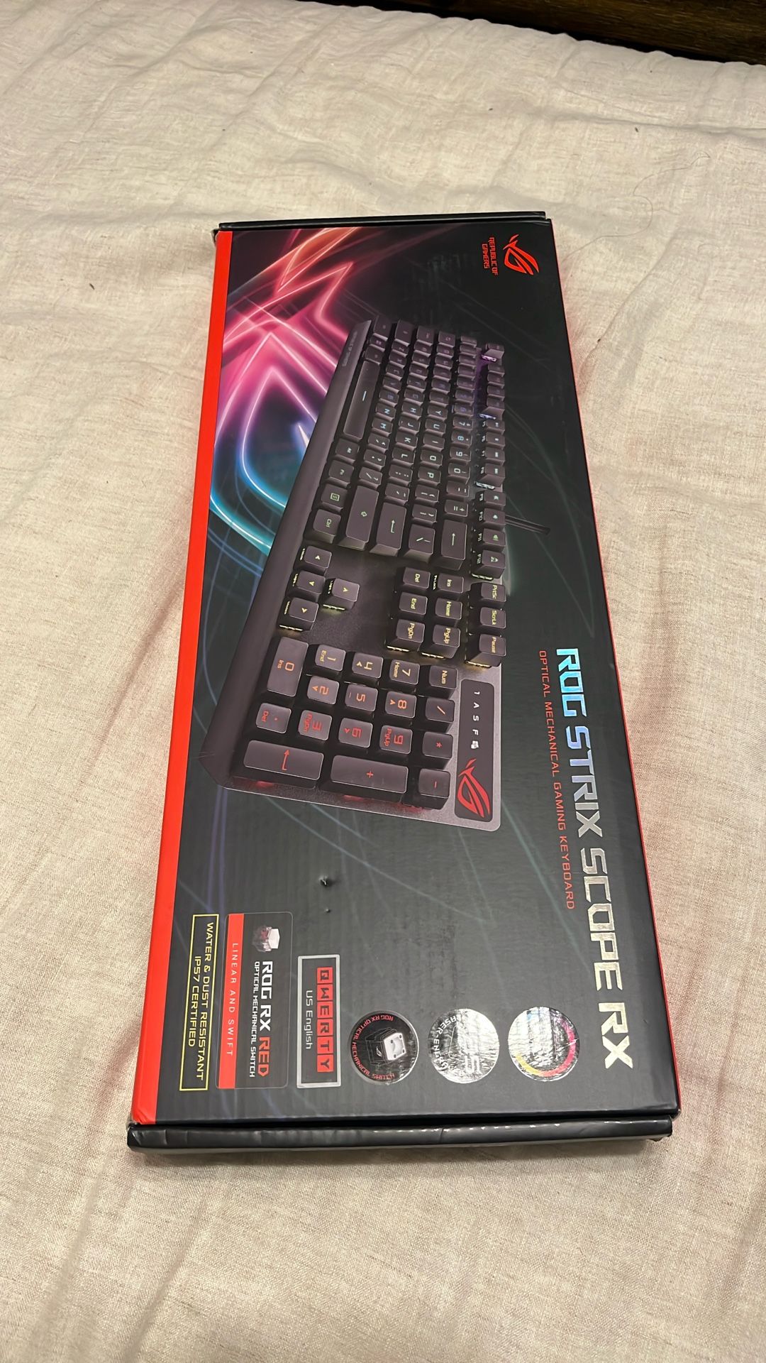 ASUS ROG Strix Scope RX Gaming Mechanical Keyboard, Red Optical Switches, USB 2.0 Passthrough, 2X Wider Ctrl Key, Aura Sync, Armoury Crate RGB Lightin