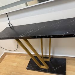 Modern Black & Gold Marble-Style Console Table – Like New!