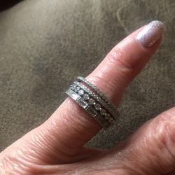 Set Of Four 925 Sterling Silver And Swarovski Crystal Bands