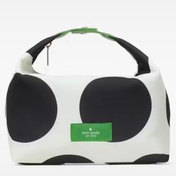 Kate Spade NWOT Designer Cosmetic Makeup Bag Pouch White Black Polka Dots Med 