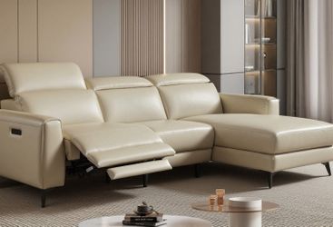 New breathable genuine leather power recliner sectional couch / free delivery