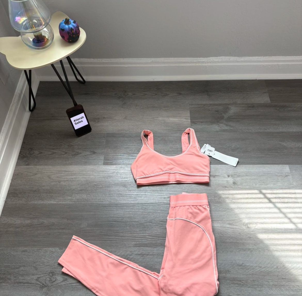 Alo Pink Yogo Airlift Top + Leggings