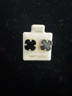 14 karat gold, black clover earrings