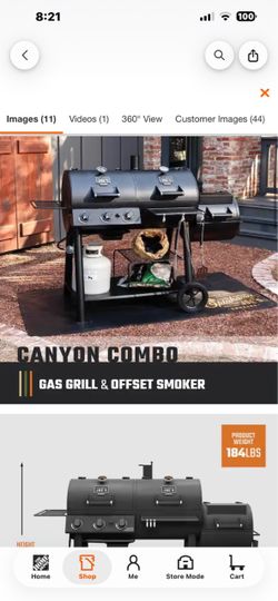 Brand new Canyon Combo Dual Fuel 3-Burner Propane Gas and Charcoal Smoker and Grill with 1031 sq. in. Cooking Area in Black