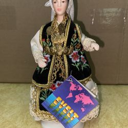 7.5 inch Vintage Evelt Handmade Greek Porcelain Doll 148 E Livanates Imported From Greece