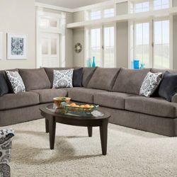 Firminus 2-Tone Brown Chenille Sectional Sofa (w/6 Pillows)

