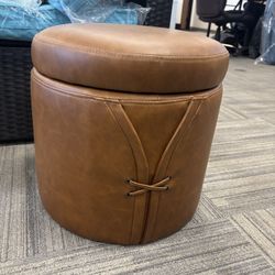 Leather Small Round Storage Ottoman,Modern Upholstered Ottoman with Soft Padded Seat,Vanity Foot Stool with Removable Lid for Makeup Room,Bedroom,Livi