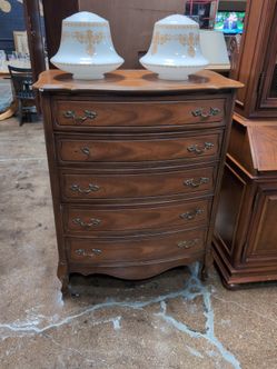 vintage French Provincial 5-drawer tallboy chest of drawers