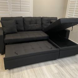 Black Sectional With Pull Out Bed ‼️new In Stock ‼️