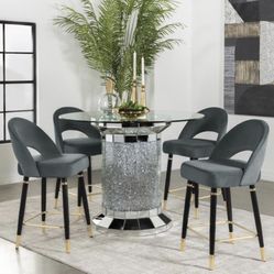 Absolutely Stunning Counter Height Glam Dining Set Brand New In Box Firm Price $1,300 Grey Velvet Chairs With Gold Accents