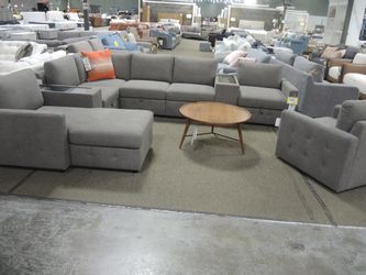 Gray Modular Storage Sectional Sofa with Pull-Out Sleeper & Console