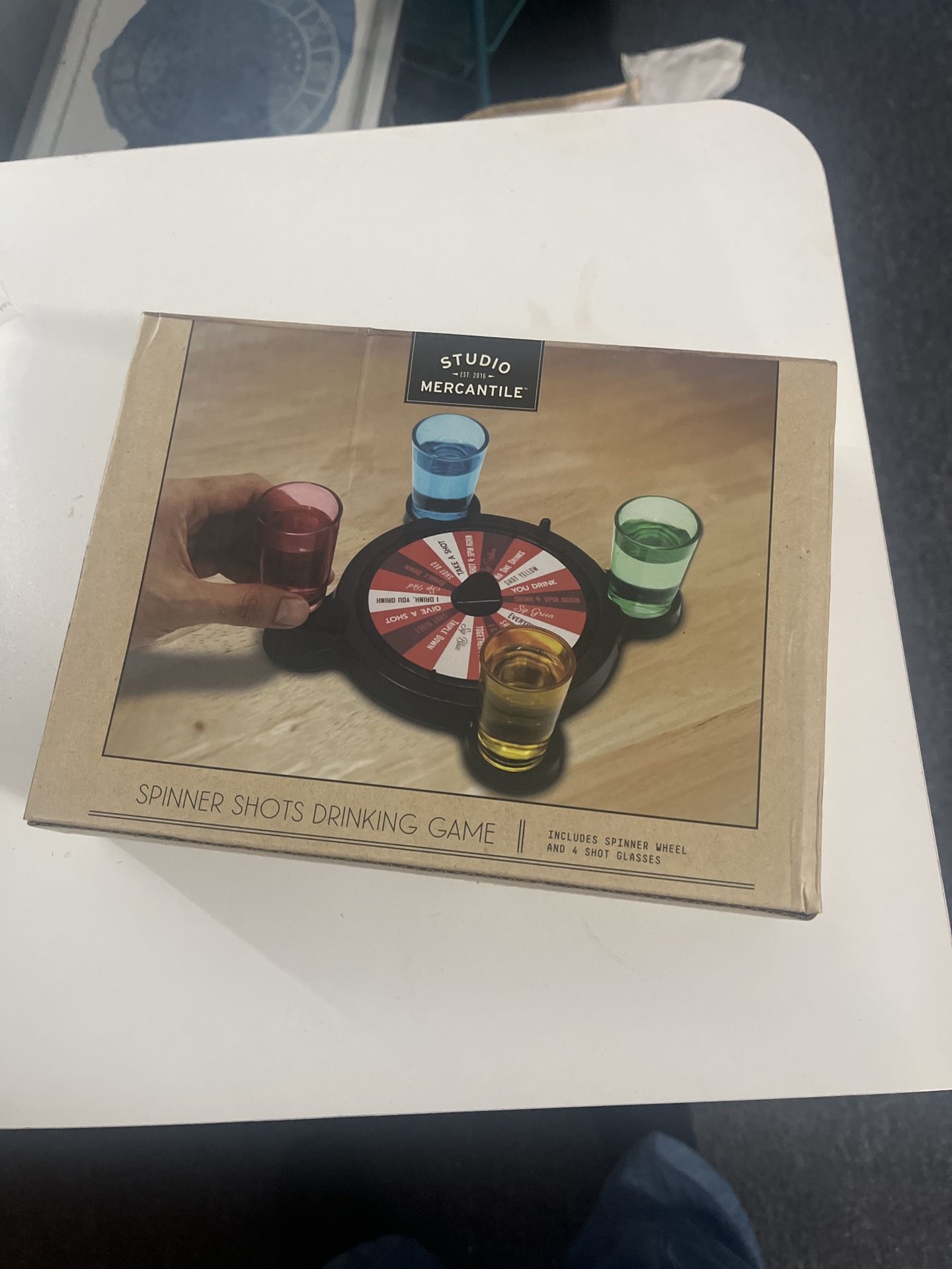 Studio Mercantile Spinner Shots Drinking Game – Party Set w/ Spinner Wheel + 4 Shot Glasses