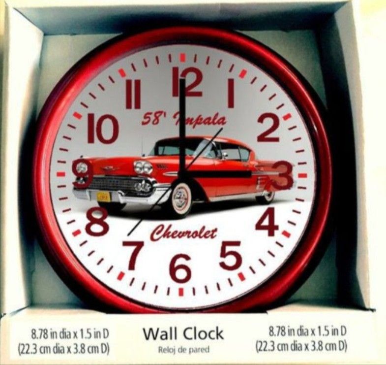 1958 Chevy Chevrolet Impala Glow In The Dark Wall Clock New!
