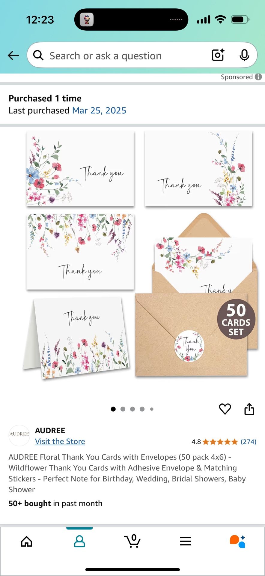 Floral Thank You Cards With Envelopes