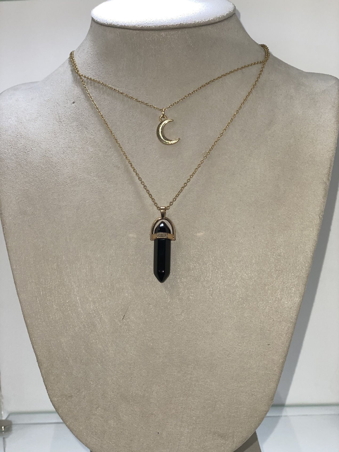 Moon & black quartz Necklace