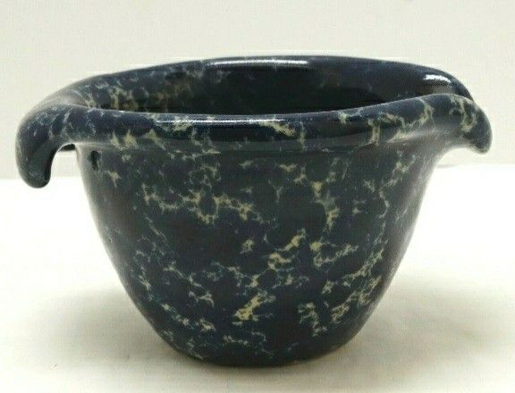 Bennington Potters Vermont Pottery BATTER BOWL w SPOUT Stoneware BLUE AGATE 1880