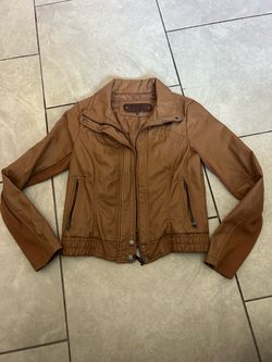 Brown Faux Leather Moto Jacket Ci sono small