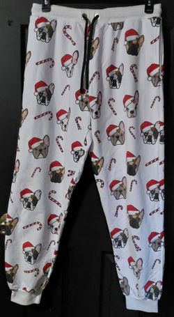 Sweat pants Oh! My Brand size Large Bulldogs In Santa Hats And Candy Canes
