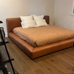 Tan Leather Platform Bed 