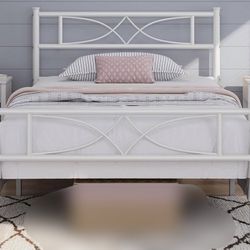 Twin Size White Metal Bed 