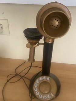 Antique Candlestick Rotary Dial Telephone Nice For Decoration I don’t know if is working 12”
